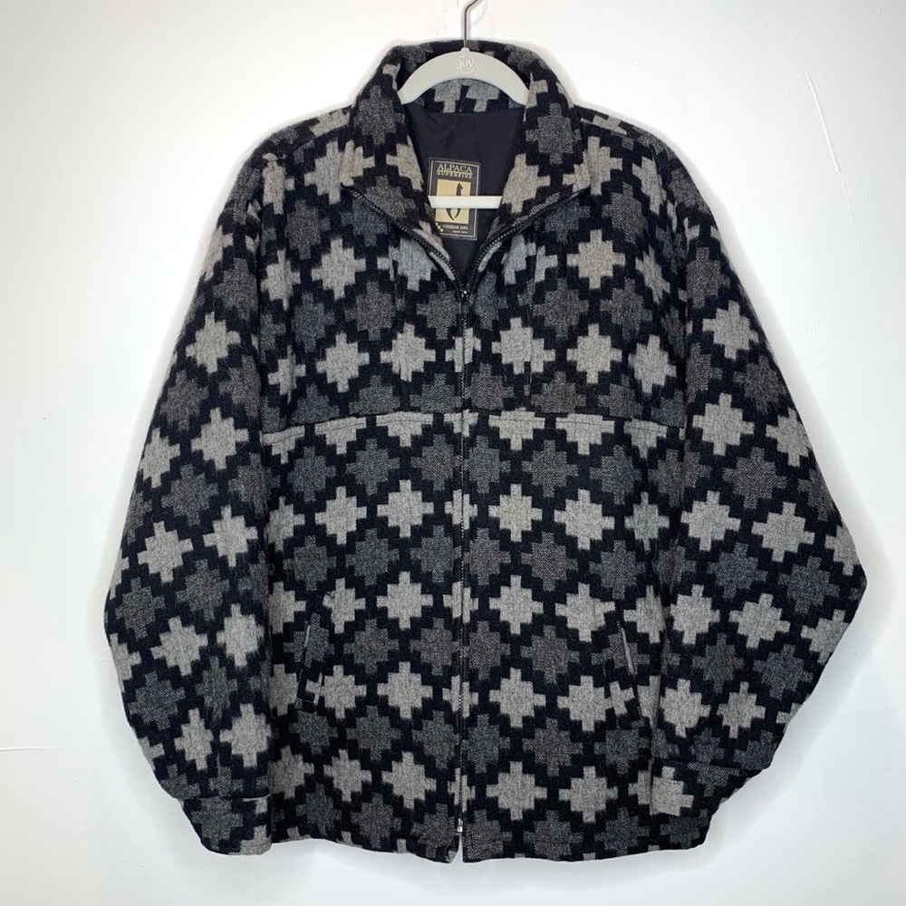 Alpaca 111 Superfine Condor Tips Black and Grey Oversized Bomber Jacket Size XXL